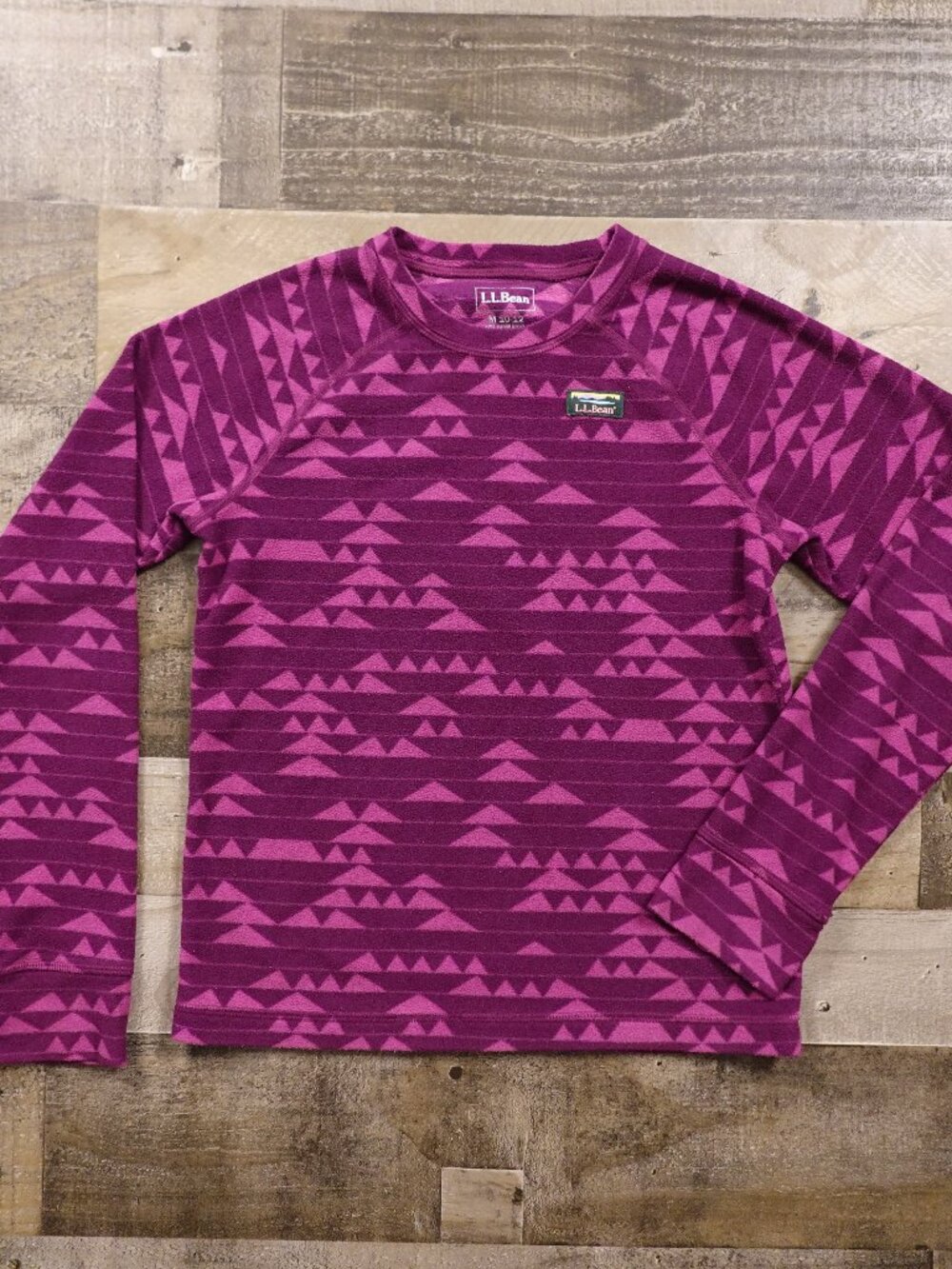 L.L.Bean Fleece Pullover Kids 10-12 Purple‎ Geometric Print Outdoor
